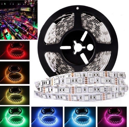 

Многоцветная гибкая светодиодная лента RGB 5050 в силиконе влагозащищенная в комплекте блок питания контроллер и пульт