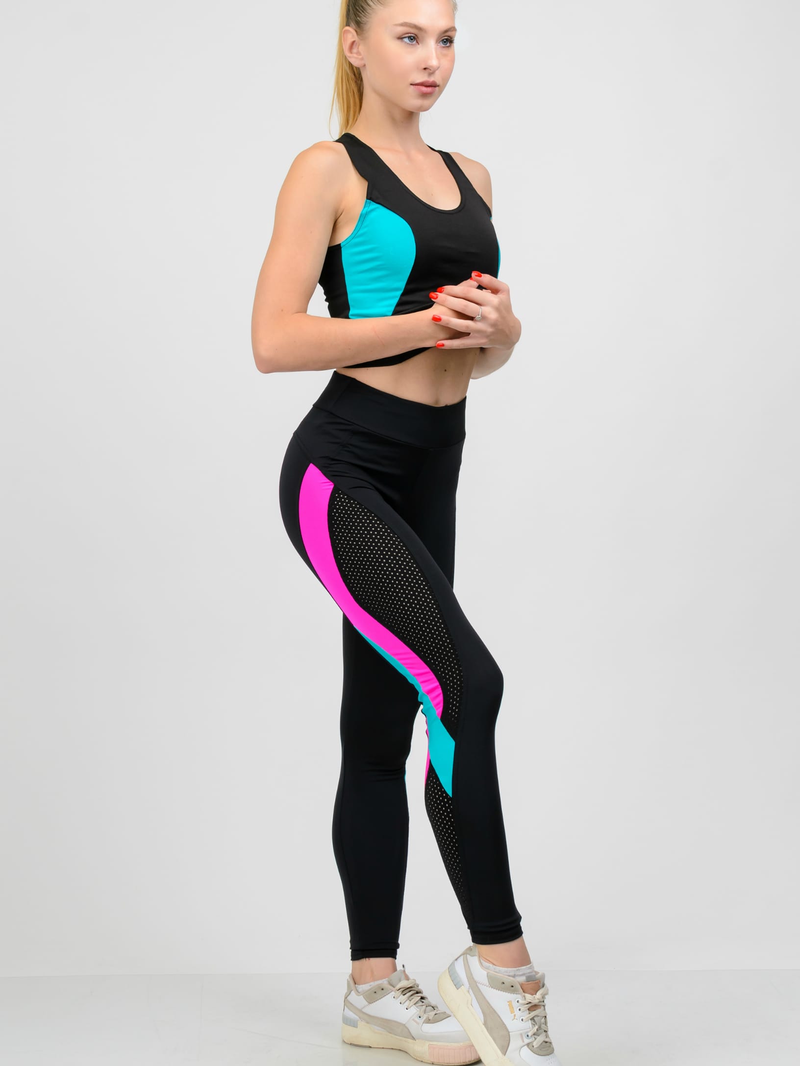 

Спортивный костюм Total Pro тп2020096 XS-S Черный с розовым и бирюзовым