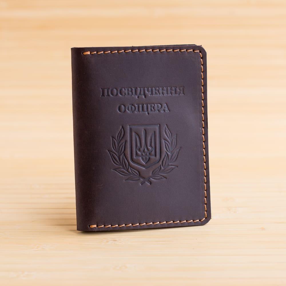 

Обложка из натуральной кожи на удостоверение офицера темно коричневая