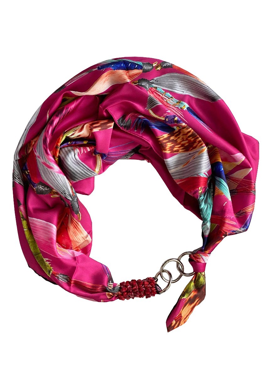 

Платок MyScarf шелковый с принтом и камнями "Малиновое чудо"