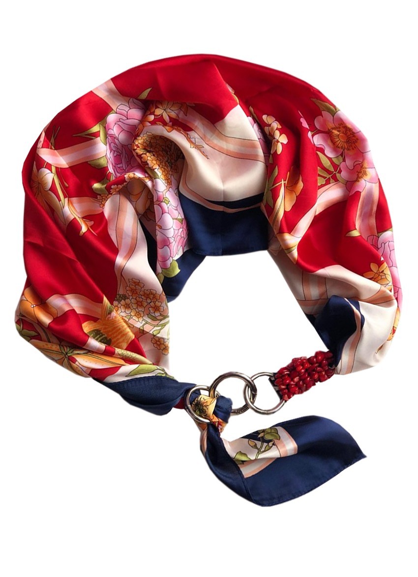 

Платок MyScarf "Яркая вспышка" синий-красный с принтом цветы и камнями