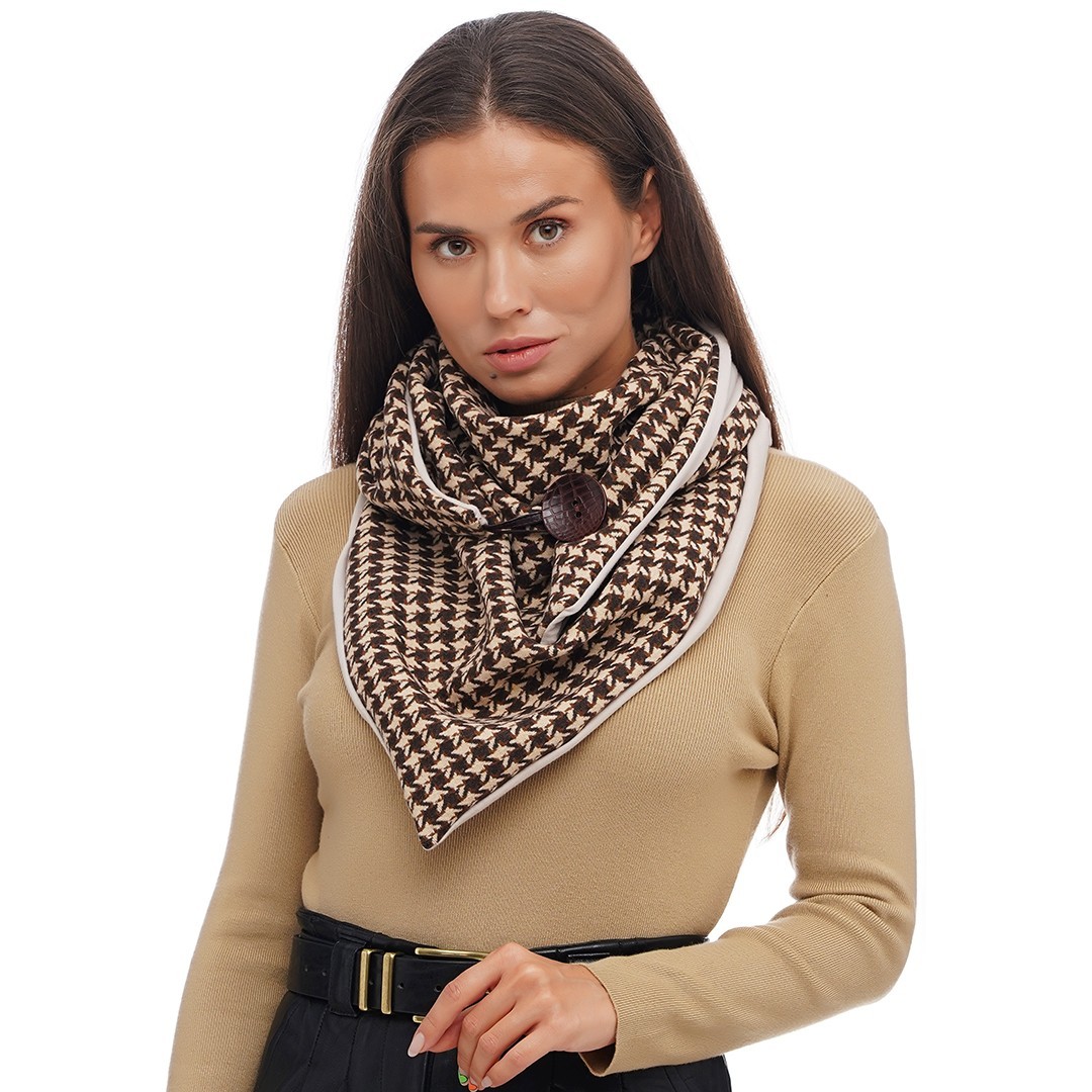

Шарф женский "Эдинбург" большой MyScarf теплый  коричневый с принтом гусиная лапка на бежевой подкладке на пуговице, Шарф женский "Эдинбург" большой MyScarf теплый one size коричневый с принтом гусиная лапка на бежевой подкладке на пуговице