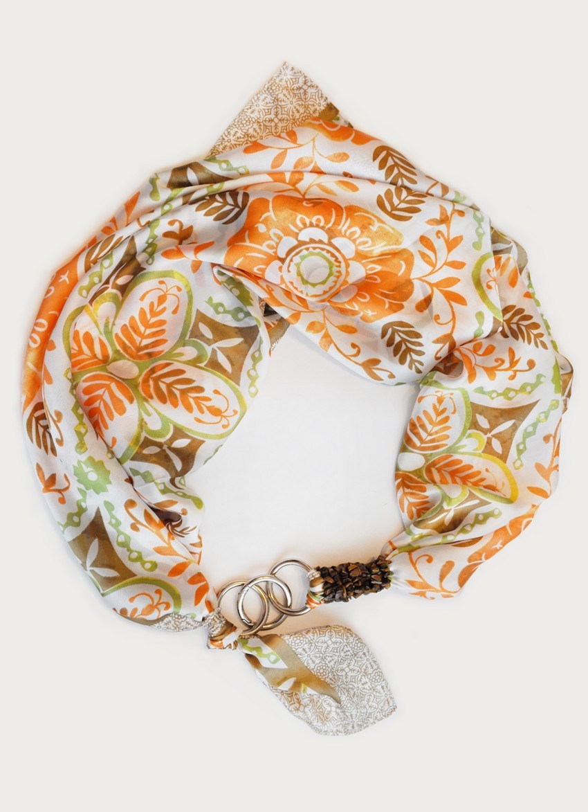 

Платок MyScarf атласный бело-золотая эклектика и натуральные камни