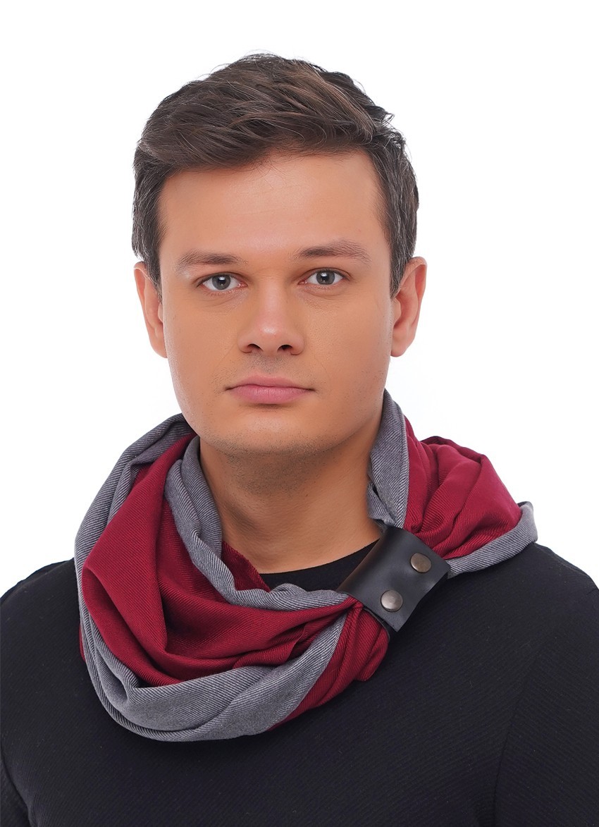 

Шарф-снуд мужской Милан MyScarf зимний  серый и бордовый, Шарф-снуд мужской Милан MyScarf зимний one size серый и бордовый