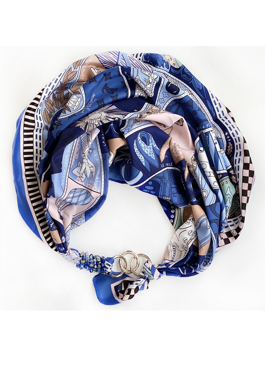 

Платок MyScarf " Синее небо" сине-голубой с принтом и камнями лазурит