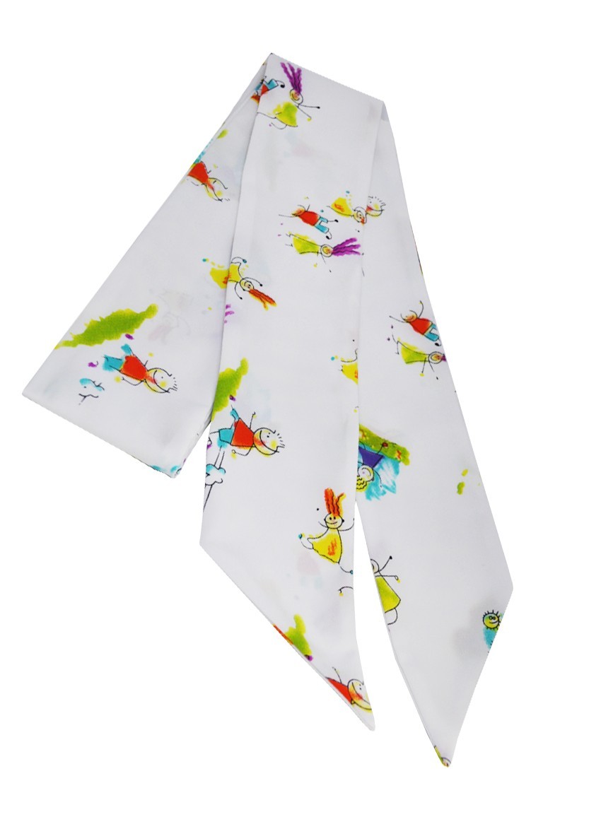 

Галстук Твилли MyScarf  белый с принтом человечки, Галстук Твилли MyScarf one size белый с принтом человечки
