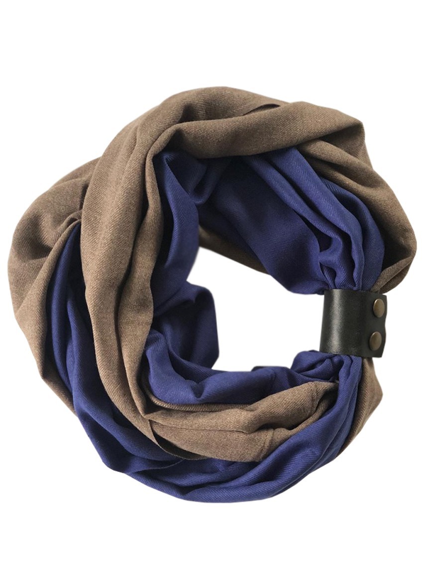 

Шарф-снуд кашемировый MyScarf зимний  светло-коричневый с синим, Шарф-снуд кашемировый MyScarf зимний one size светло-коричневый с синим