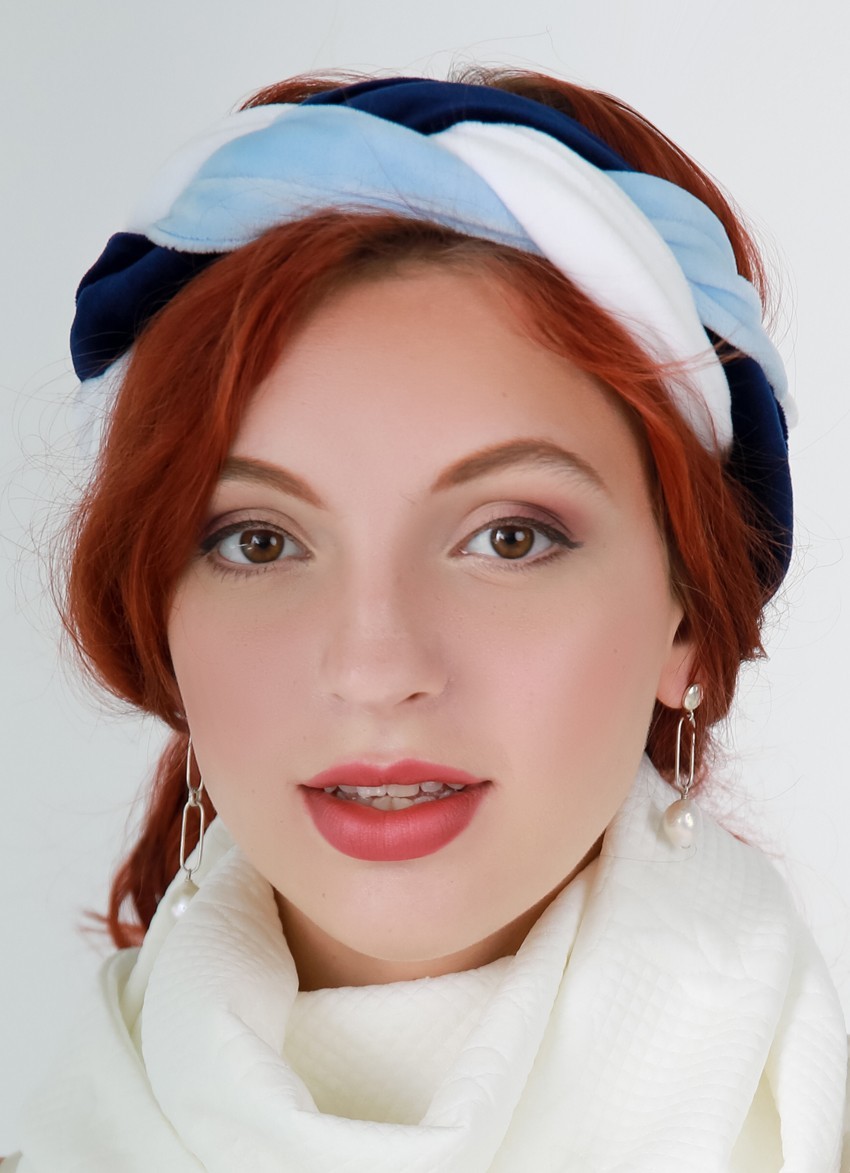 

Тюрбан MyScarf теплый косичка  белый синий голубой бархатный, Тюрбан MyScarf теплый косичка one size белый синий голубой бархатный