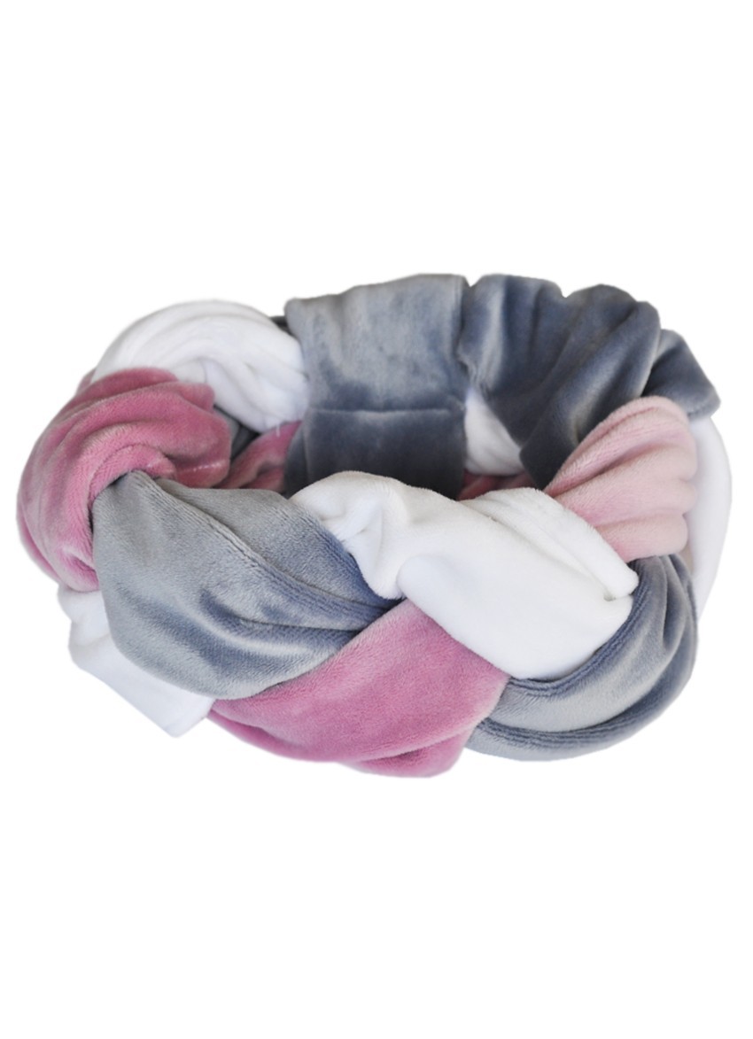 

Тюрбан MyScarf теплый косичка  розовый серый белый велюровый, Тюрбан MyScarf теплый косичка one size розовый серый белый велюровый