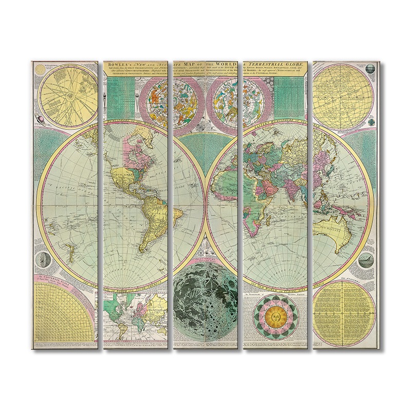 

Винтажная карта Artel «Новая точная карта мира Боулза или земного шара» 5 модулей 90x135 см