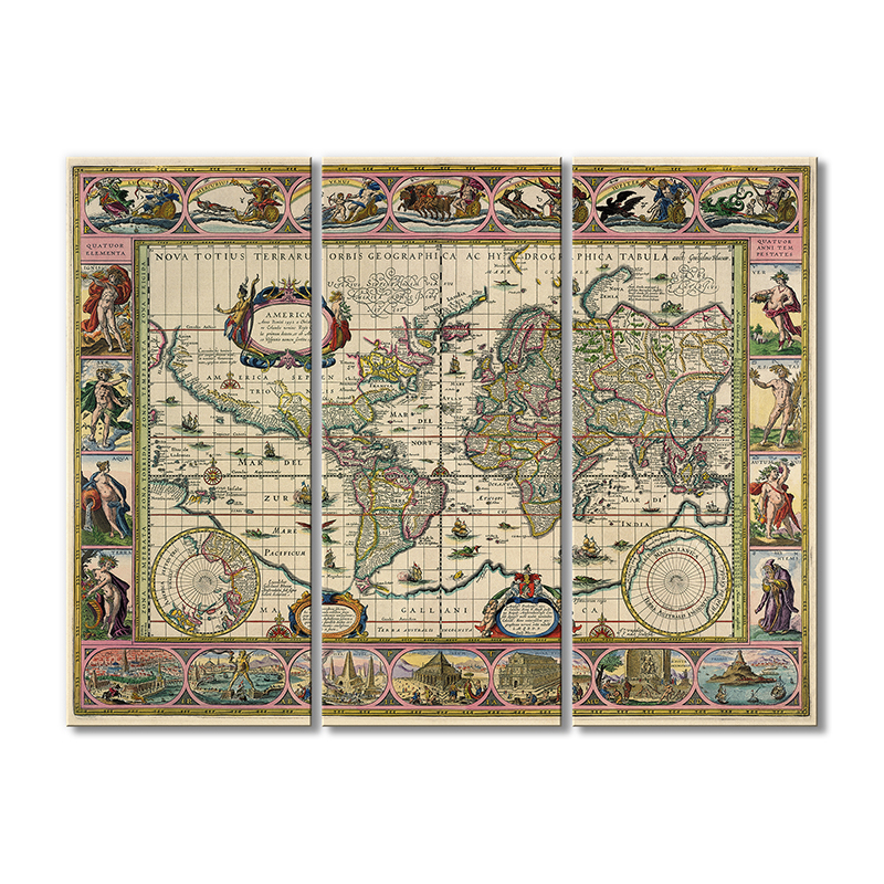 

Винтажная карта Artel «Старинная карта мира географическая Америки» 3 модуля 120x180 см
