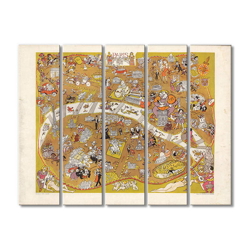 

Винтажная карта Artel «Карта Париж Франция Альредедор 1930 Мулен Руж»5 модулей 70x105 см