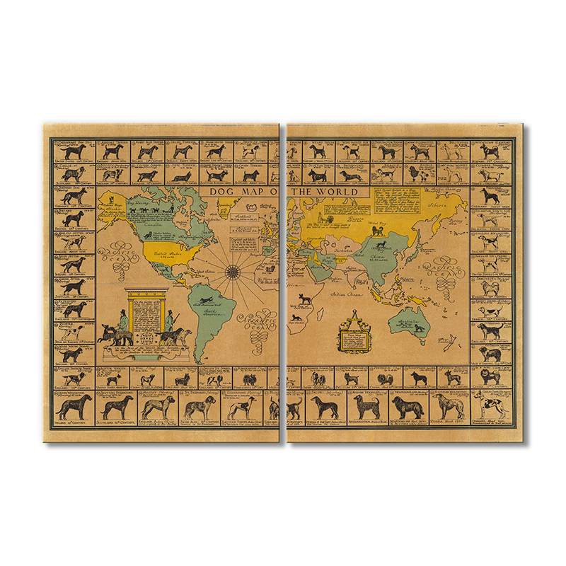 

Винтажная карта Artel «Карта мира с собаками» 2 модуля 50x75 см