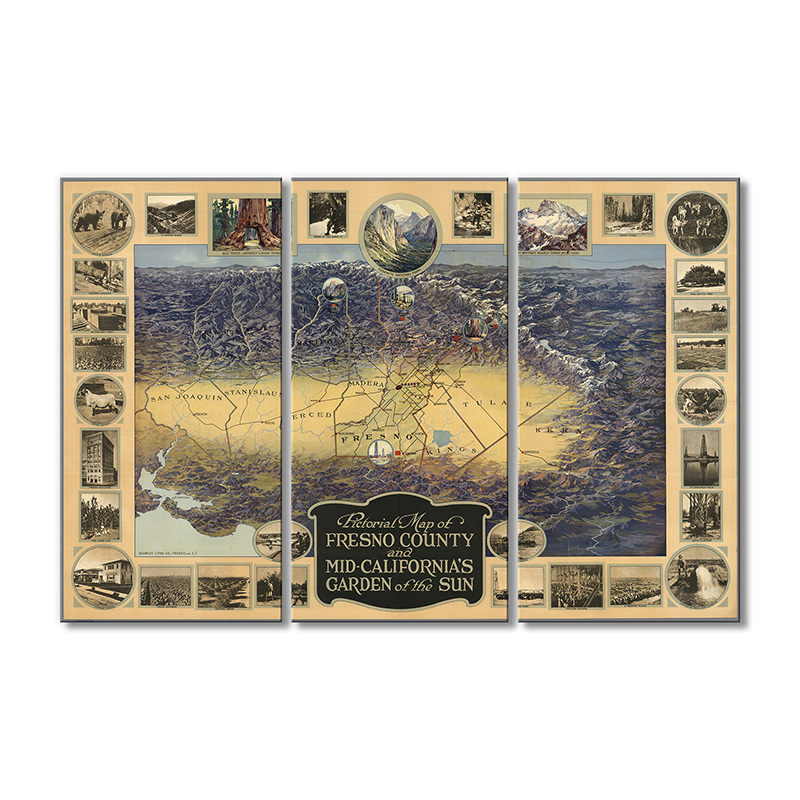 

Винтажная карта Artel «Графство Фресно и Средняя Калифорния, Сад солнца» 3 модуля 90x135 см