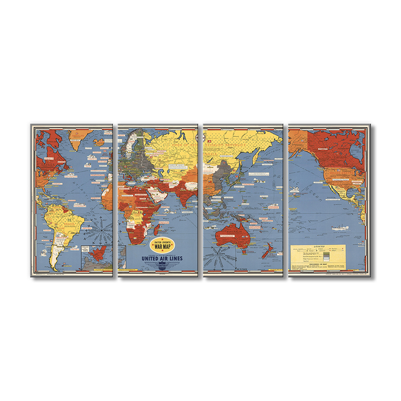 

Винтажная карта Artel «Датированные события карта войны - панно» 4 модуля 45x120 см