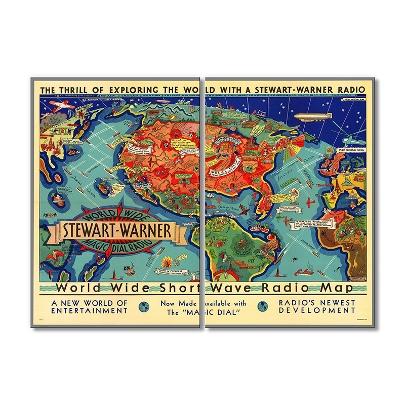 

Винтажная карта Artel «Всемирная коротковолновая радиокарта» 2 модуля 30х45 см