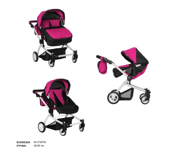 

Коляска для куклы (двойни) CARRELLO CONNECT 9651A с сумкой и складным капюшоном, Малиновая