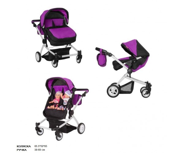 

Коляска для куклы (двойни) CARRELLO CONNECT 9651A с сумкой и складным капюшоном, Фиолетовая
