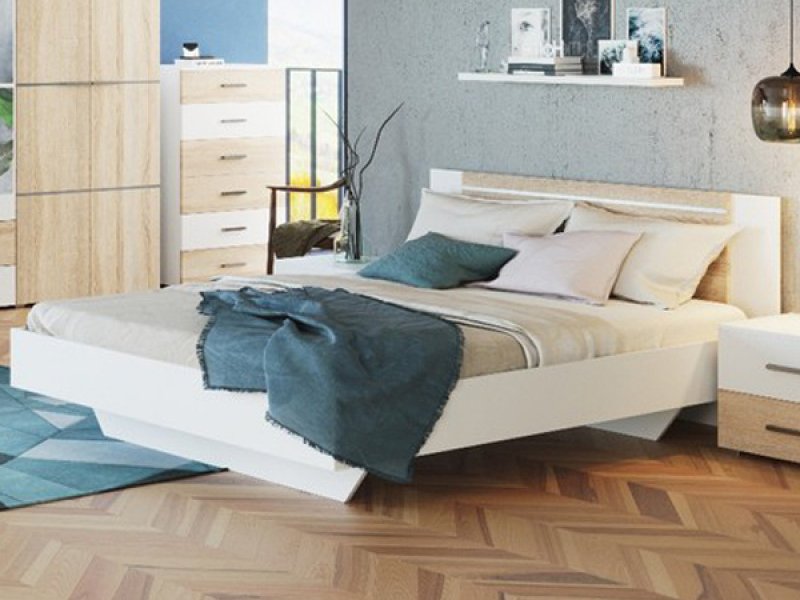 

Кровать двуспальная в спальню из ДСП Круиз 180x200 LasCavo Дуб сонома/белый