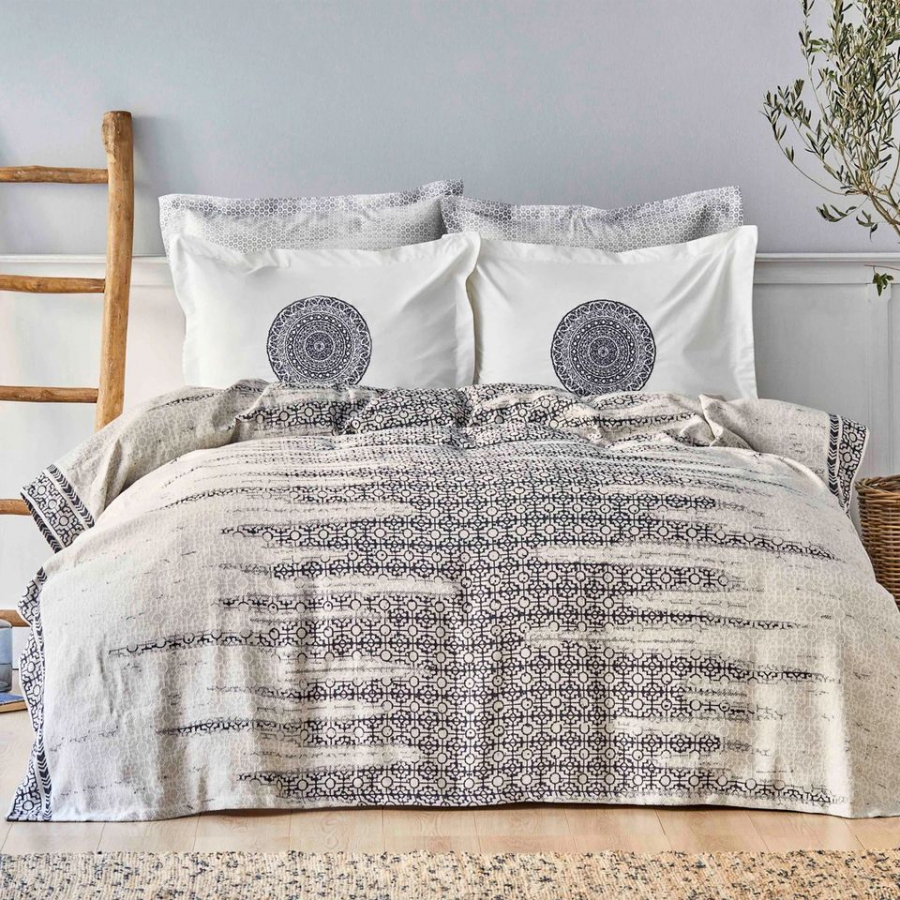 

Комплект постельного белья с пике Karaca Home Calipso Indigo Индиго 200х220 (svt-2000022285117)
