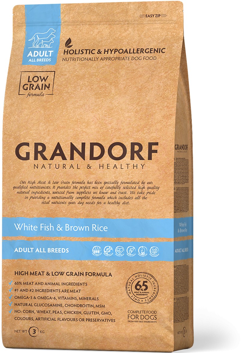 

Сухой корм для собак всех пород Grandorf White Fish & Rice Adult All Breeds 3 кг