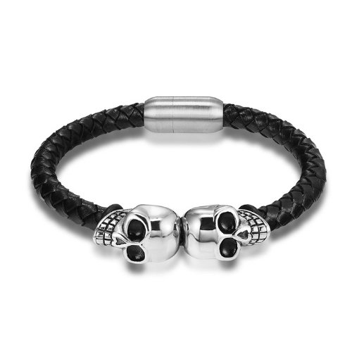 

Браслет «Skulls» кожа и сталь, черный