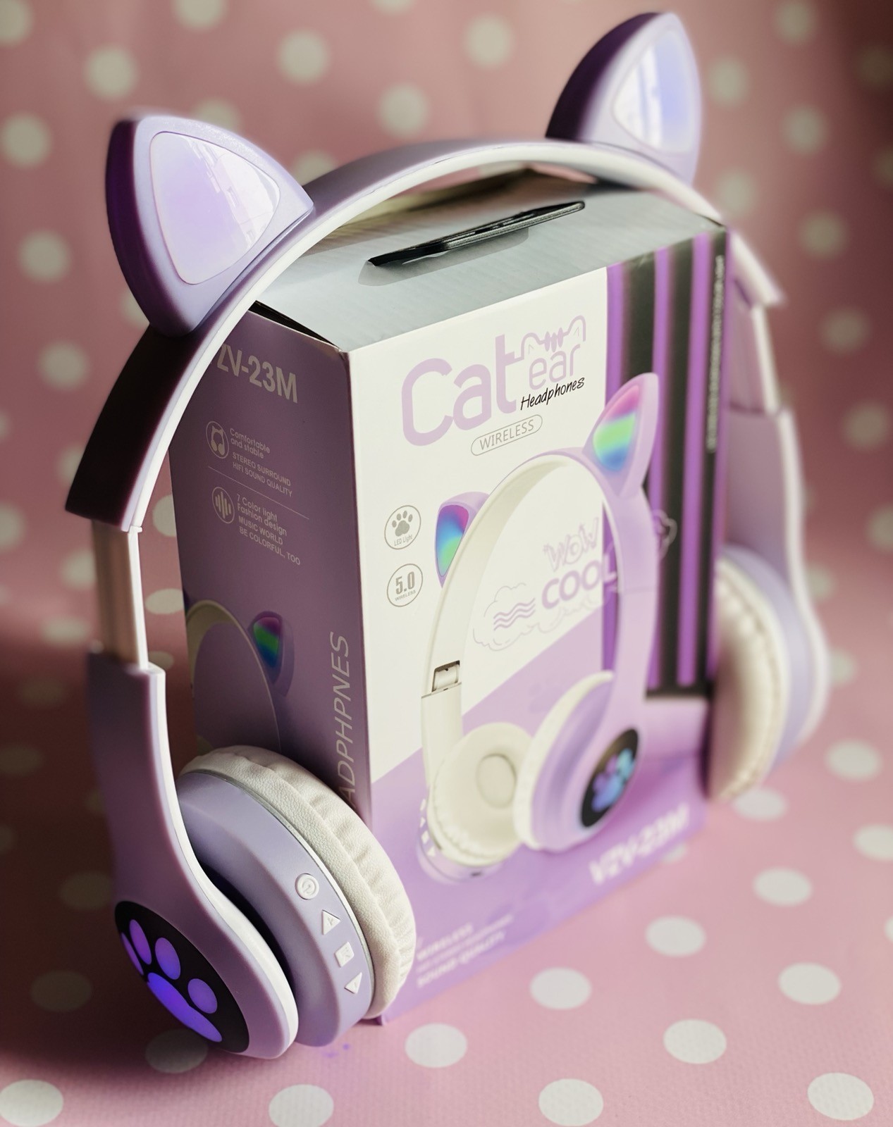 

Беспроводные Bluetooth наушники детские с кошачьими ушками Cat Ear VZV-23M и LED подсветкой Lilac