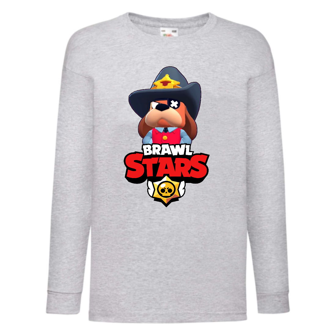 

Лонгслив реглан Brawl Stars Colonel Ruffs Sheriff (Бравл Старс Генерал Гавс Шериф) серая (BRST gry) 104 см