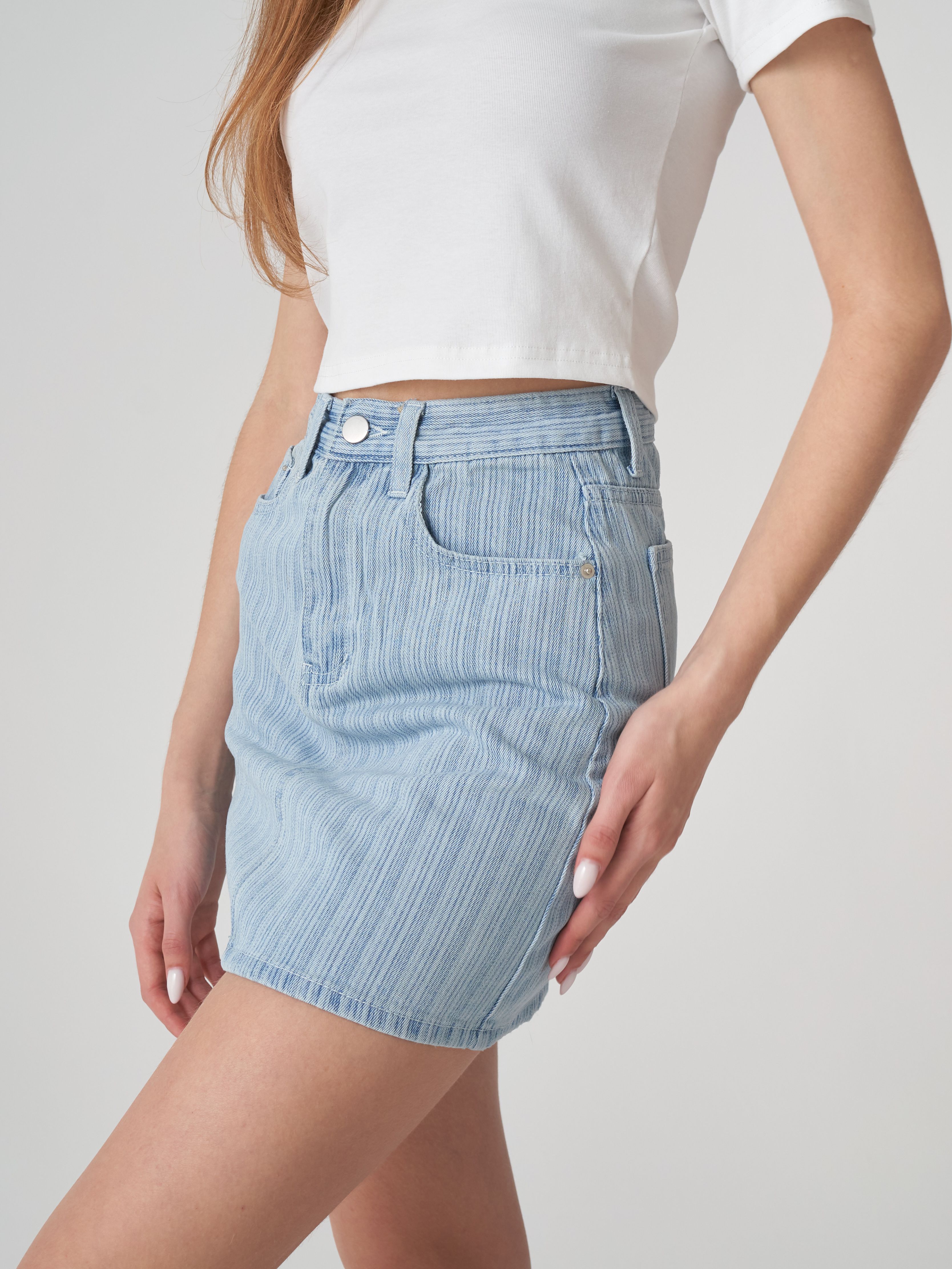 Акція на Спідниця джинсова міні літня пряма жіноча Remix 3535 XL Блакитна від Rozetka