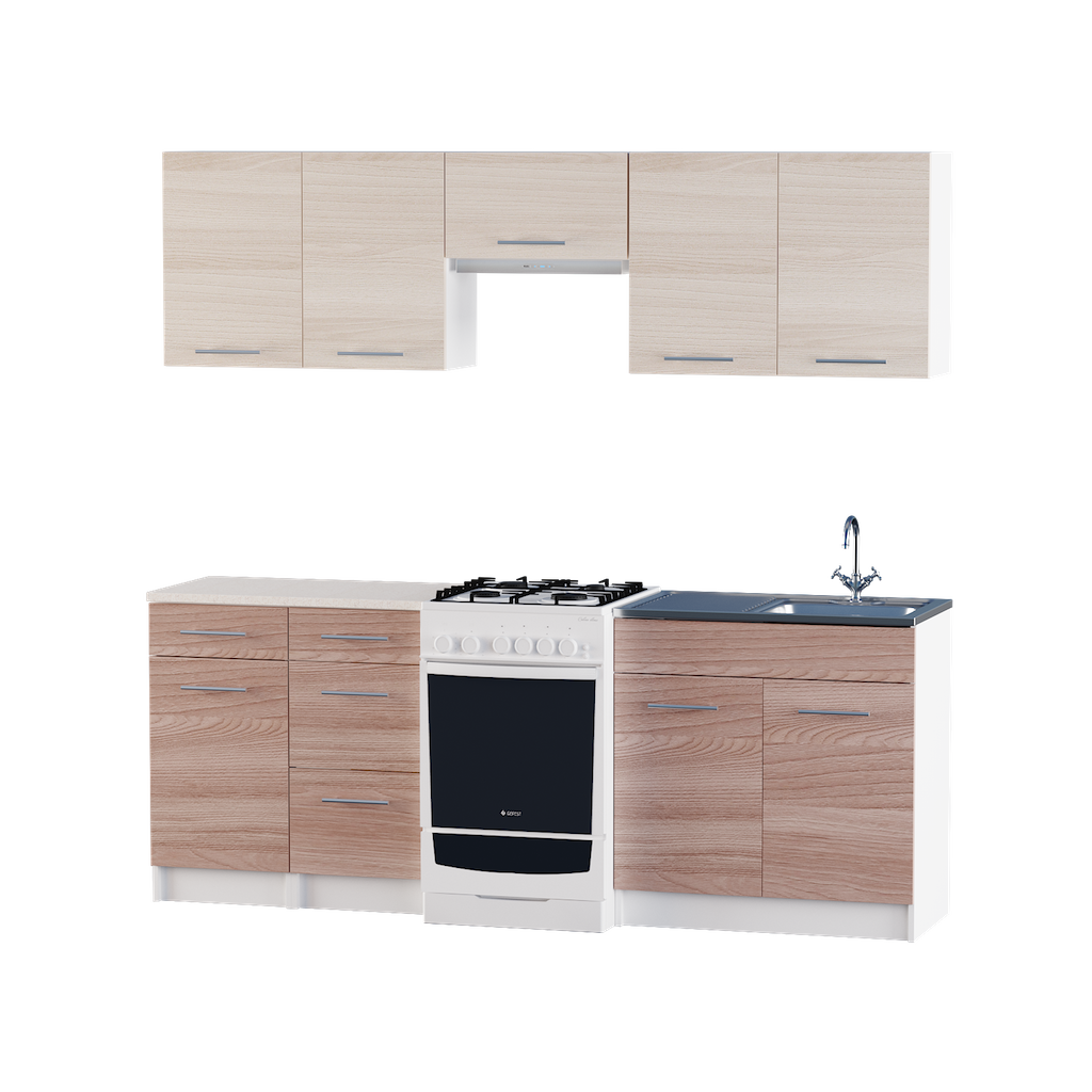 

Кухня модульная Эко Omni Home набор №19 2.1м Комби Ясень Шимо темный - Светлый 3 выдвижных ящика + столешница и мойка накладная с сифоном