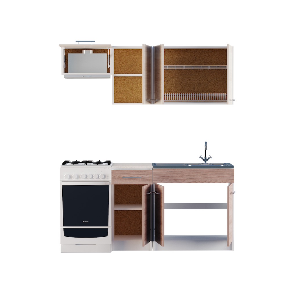 

Кухня модульная Эко Omni Home набор 1.7 м Комби Ясень Шимо темный - Светлый + столешница мойка врезная с сифоном