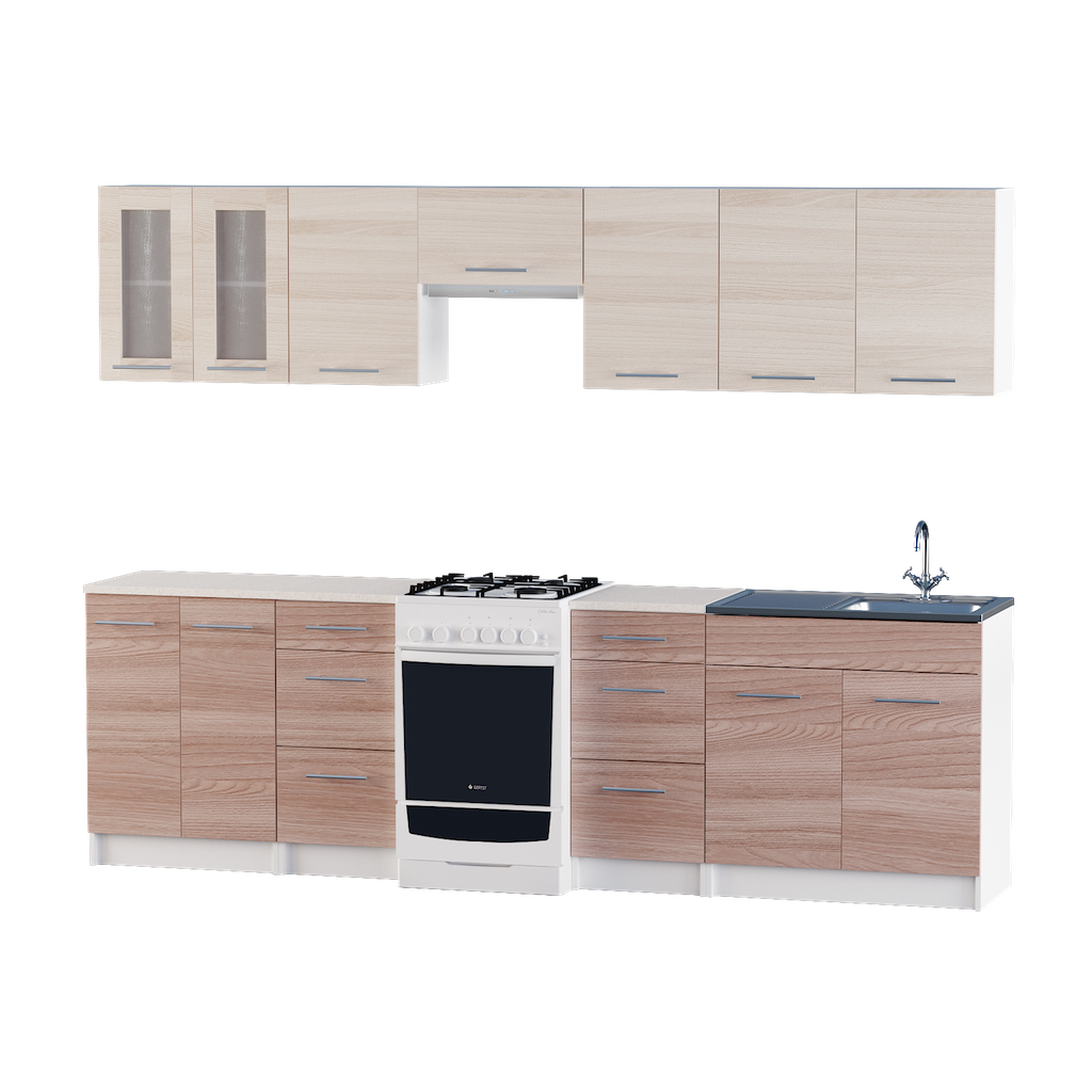 

Кухня модульная Эко Omni Home набор 2.7 м Комби Ясень Шимо темный - Светлый + столешница и мойка накладная с сифоном