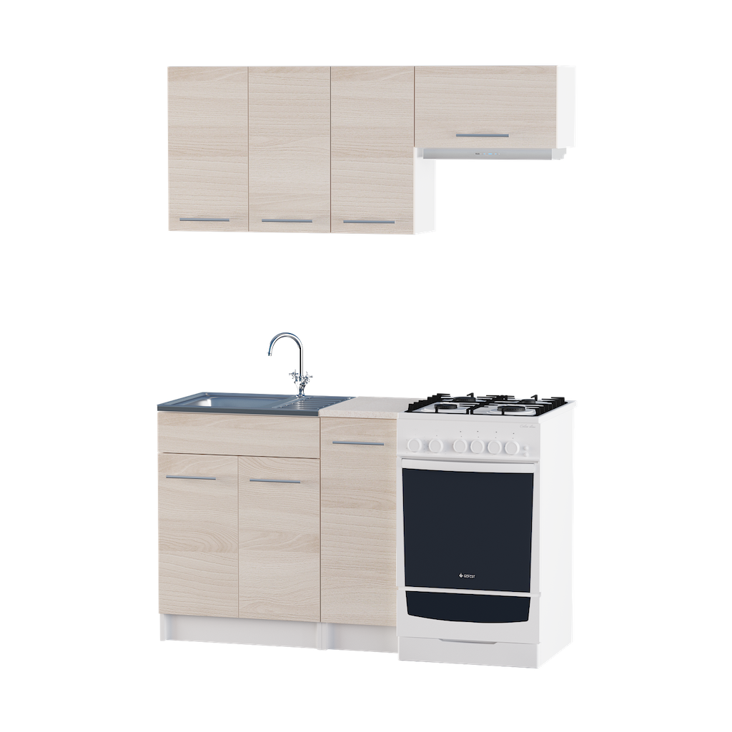 

Кухня модульная Эко Omni Home набор 1.4 м Ясень Шимо светлый + столешница и мойка накладная с сифоном