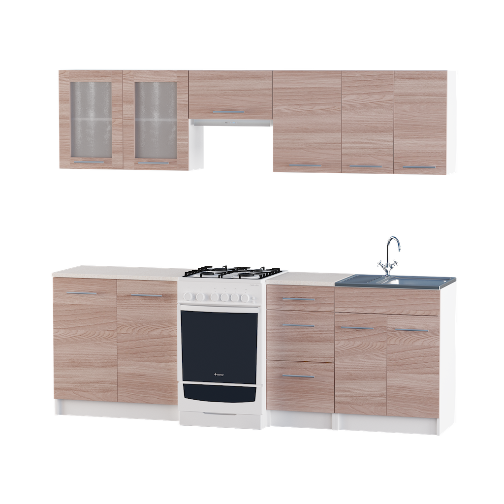 

Кухня модульная Эко Omni Home набор 2.3 м Ясень Шимо темный + столешница и мойка накладная с сифоном