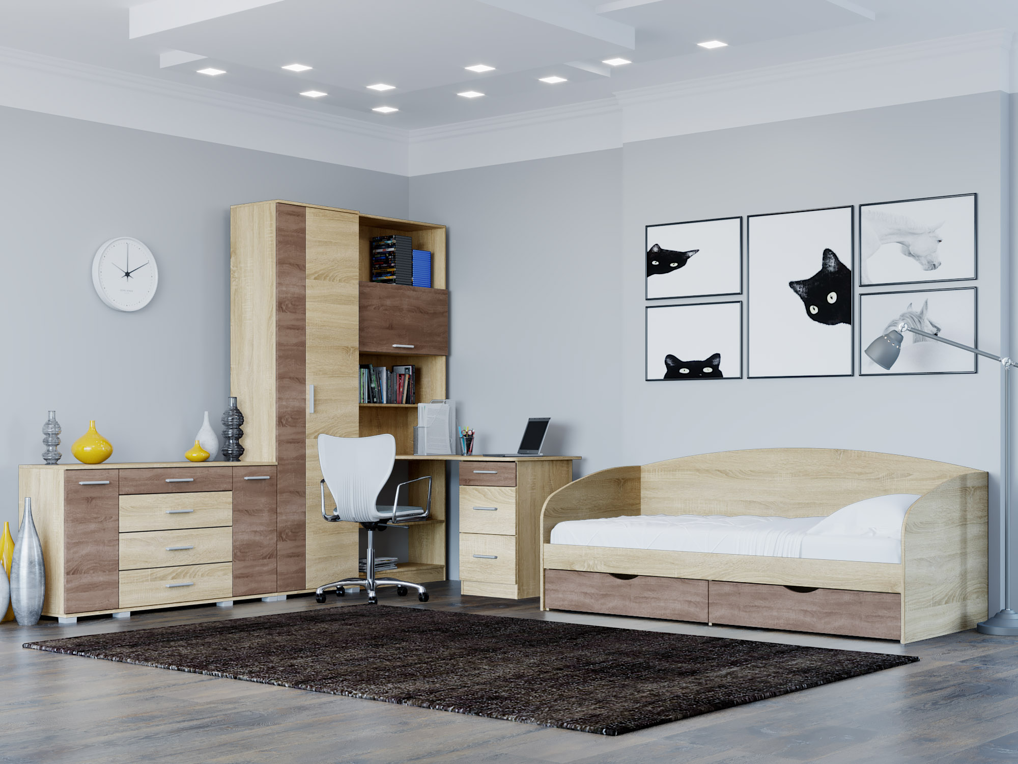 

Спальня Детская Бриз Комплект 6 Omni Дом Комби Сонома + Трюфель