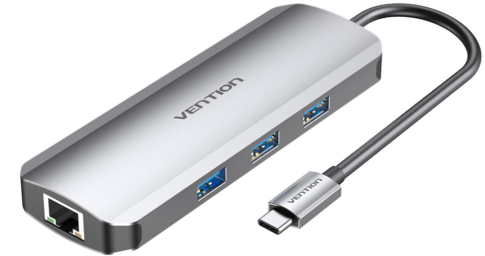 

Док-станція Vention Hub 8-in-1 USB 3.1 Type-C — HDMI / USB 3.0x3 / RJ45 / SD / TF / PD 100 W