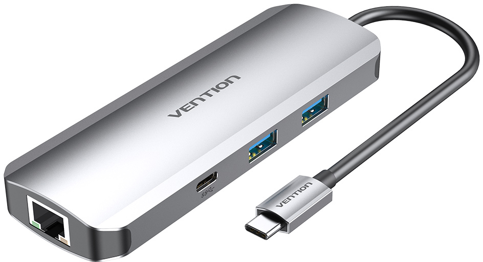 

Док-станція Vention Hub 9-in-1 USB 3.1 Type-C — HDMI / USB 3.0x2 / RJ45 / USB-C / SD / TF / TRRS 3.5 mm / PD 100 W