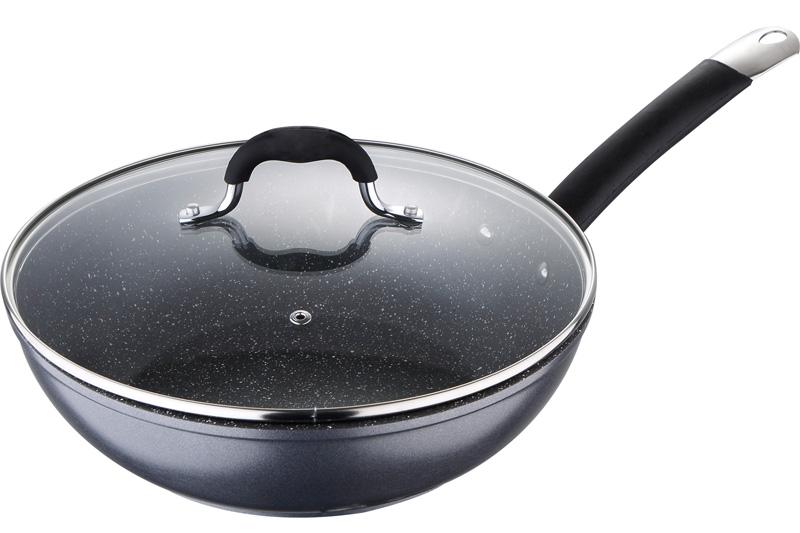 

Сковорода-вок алюминиевая Bergner Master Pro Home Edition Ø28 см с крышкой, индукционным дном и мраморным антипригарным покрытием (BGMP-3289-BK)