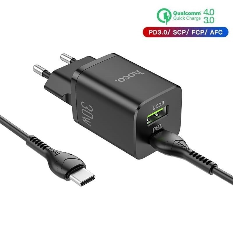 

Зарядное устройство Hoco 30W Quick Charge 1xType-C/1xUSB для iPad|iPhone|Samsung|Xiaomi|Huawei black