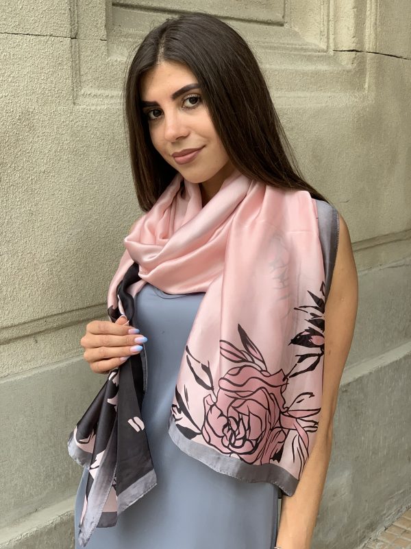 

Шарф шелковый чёрная роза Fashion Scarves FS012 розовый