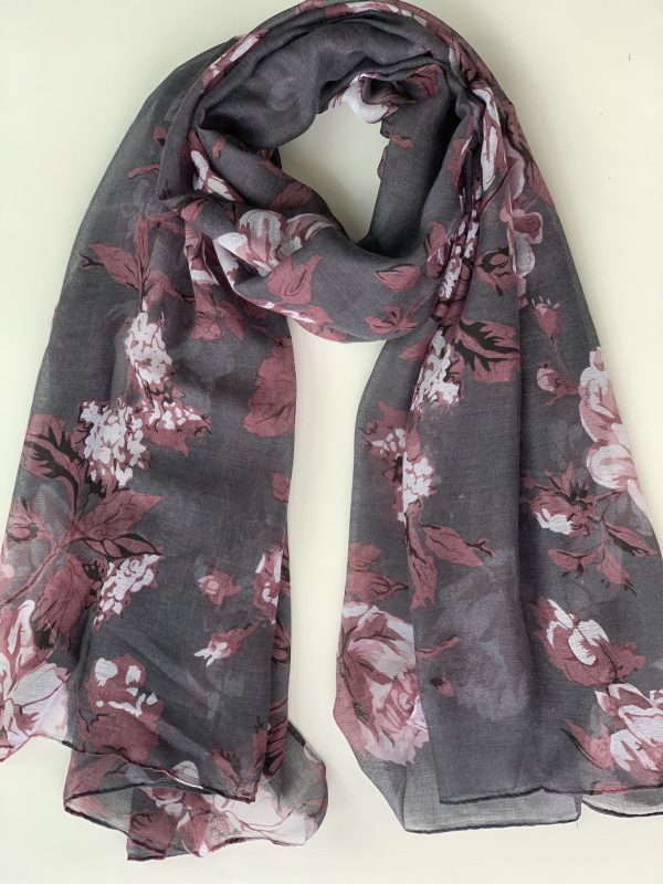 

Шарф вискозный серые цветы Fashion Scarves FS002 баклажан