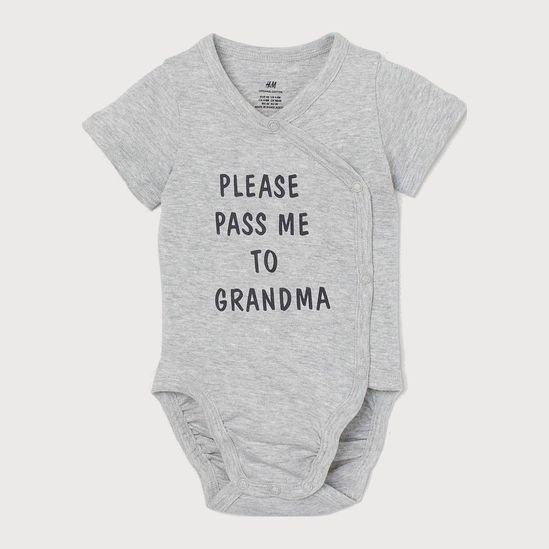 

Боди-распашонка H&M 0767983 pass.to.grandma 74 см Серая (KZ2000001051597)