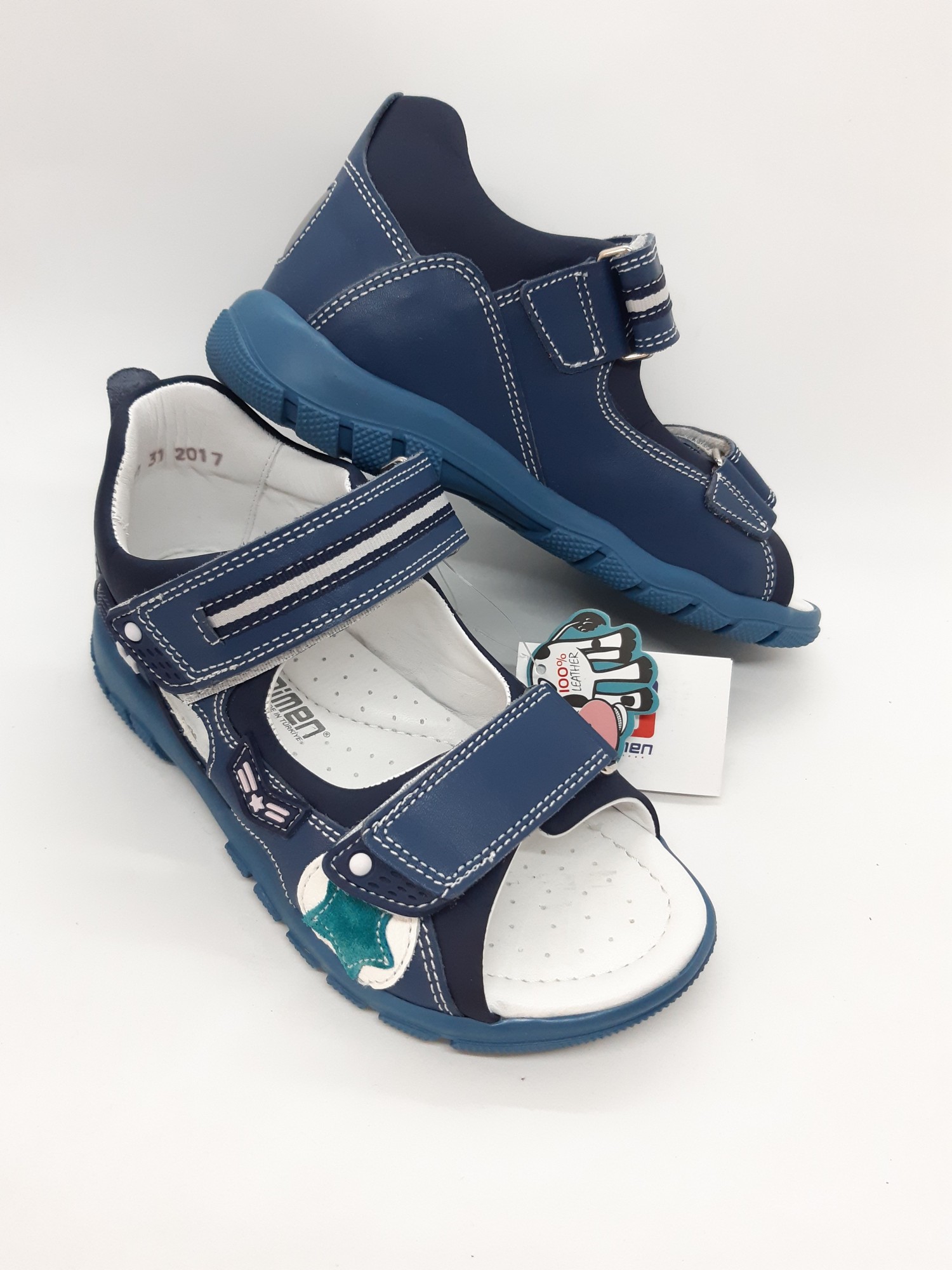 

Кожаные сандалии на мальчика Minimen синие BSM-0023 36 р 22,5 см