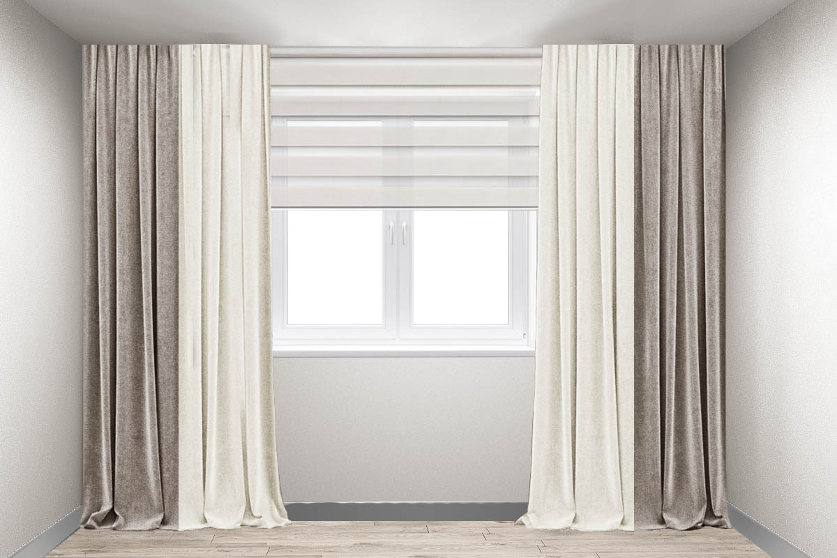 

Шторы Декорин Микровелюр Дабл 300x265 см Молочные с бежево-кофейным 2 шт