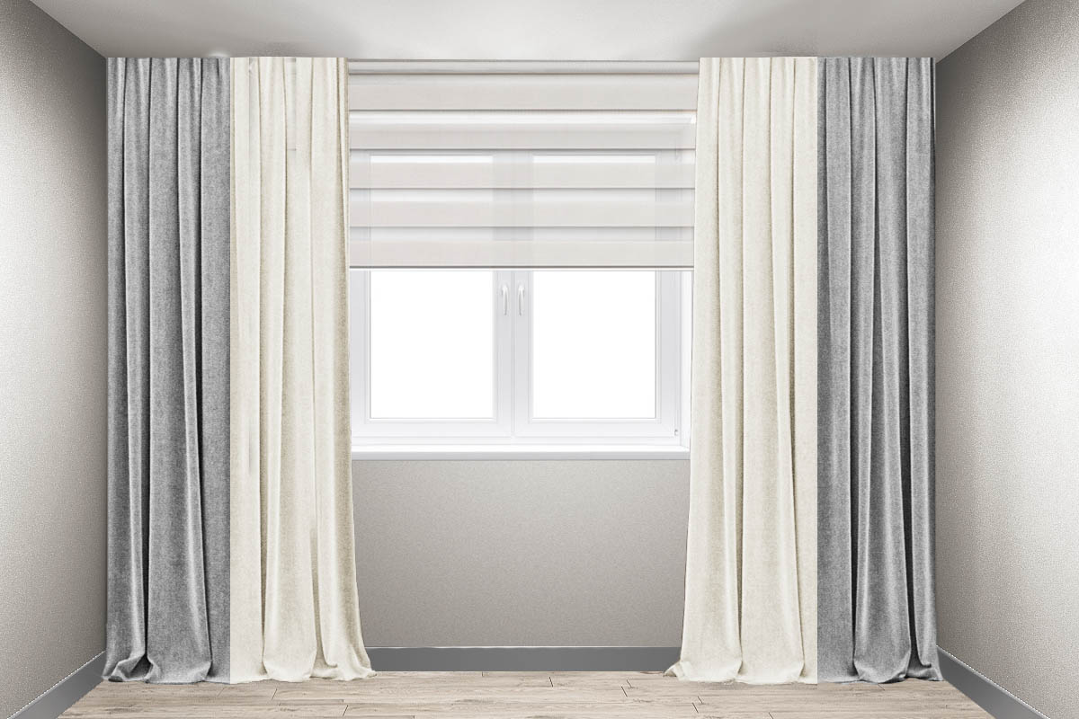 

Шторы Декорин Микровелюр Дабл 200x255 см Молочные со светло-серым 2 шт