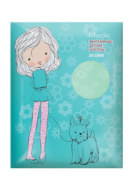 

Фантазийные детские колготки с цветочным жаккардовым узором, цвет мятный, плотность 20 den, размер 92-98, Moda Faberlic