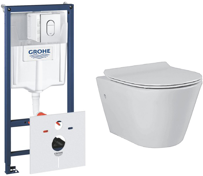 

Инсталляция GROHE Rapid SL 38929000 с панелью смыва Arena Cosmopolitan хром + унитаз PRIMERA Topic 8320020 с сиденьем Soft Close дюропласт