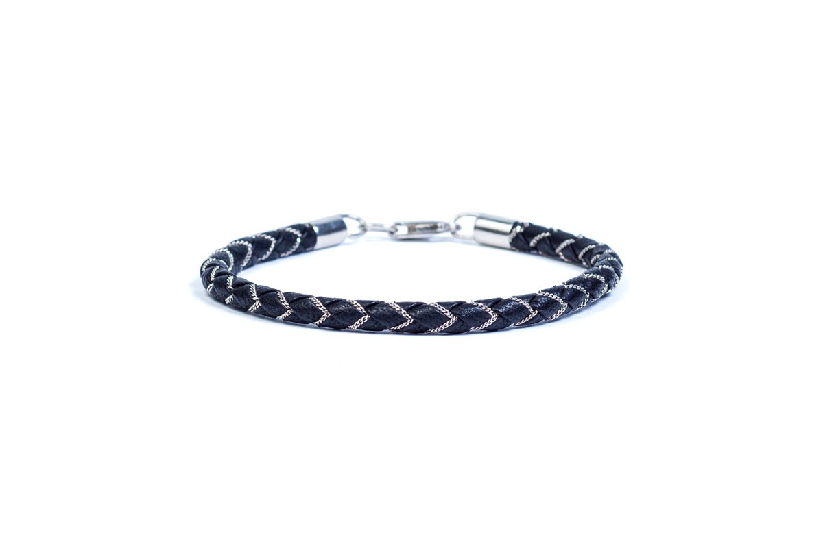 

Браслет из кожи и серебра Band Silver Black 19 Черный