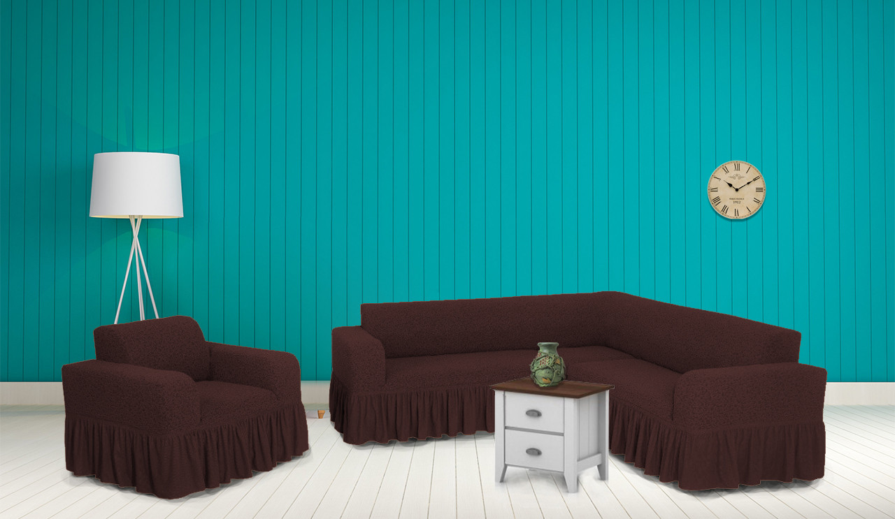 

Чехлы для мебели Naperine угловой диван и кресло буклированный жаккард с оборкой Коричневый