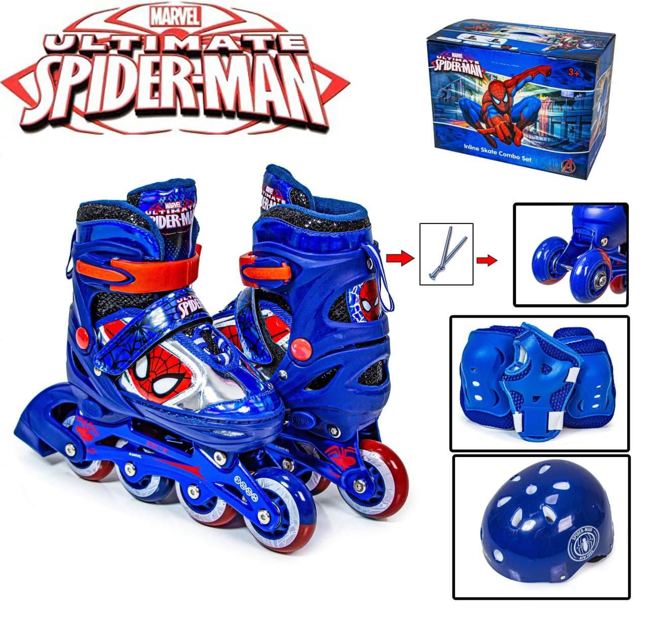 

Детские ролики MARVEL SPIDER MAN + шлем, + защита для ладоней, локтей и колен красный 27-30(размер)